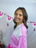 Clay Bead Hoops - Pink & White Stripe - Gold Accent