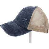 CC Navy/Beige Criss Cross Cotton High Pony hat