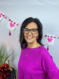 Clay Bead Hoops - Pink & White Stripe - Silver Accent