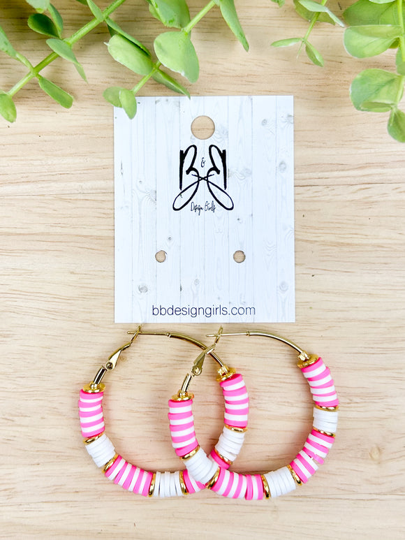 Clay Bead Hoops - Party Pink - Gold Accent