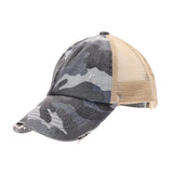 CC Kids Grey Distressed Camouflage Criss Cross High Pony Hat
