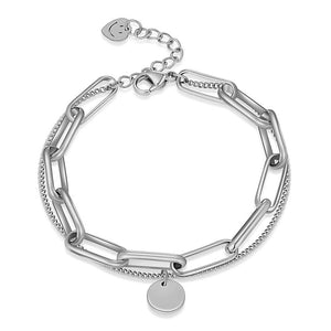 Silver Paperclip & Chain with Pendant Double Layer Bracelet - You Customize