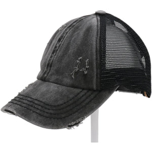 CC Black/Black Criss Cross Cotton High Pony Hat