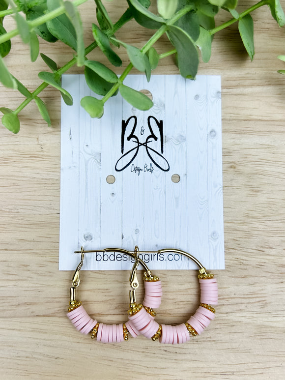 Clay Bead Hoops - Dusty Pink - Gold Accent