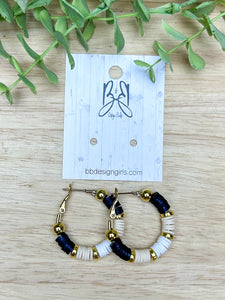 Clay Bead Hoops - Tan, Black, & White - Gold Accent