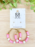 Clay Bead Hoops - Party Pink - Gold Accent