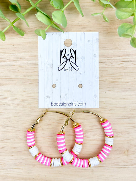 Clay Bead Hoops Party Pink Gold Accent – B B Design Girls