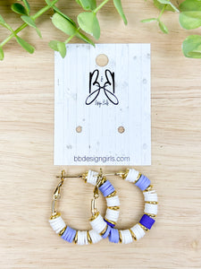 Clay Bead Hoops - Light Blue & Blue - Gold Accent