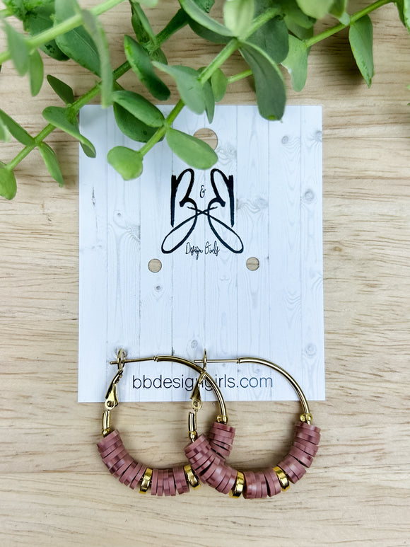 Clay Bead Hoops - Blush Marble - Gold Accent