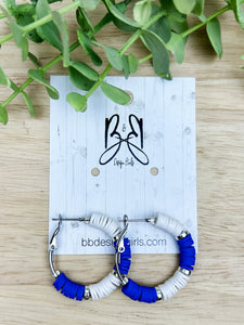 Clay Bead Hoops - Blue & White - Silver Accent
