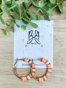 Clay Bead Hoops - Orange Stripe - Gold Accent