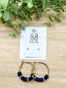 Clay Bead Hoops - Navy - Gold Accent