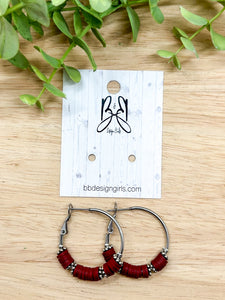 Clay Bead Hoops - Maroon - Silver Accent