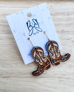 Cowboy Boots - Natural with Teal Accent