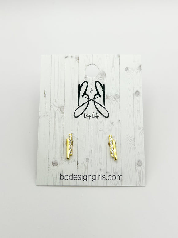 Gold Rhinestone Bar Studs