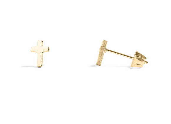 18k Gold Plain Cross Studs