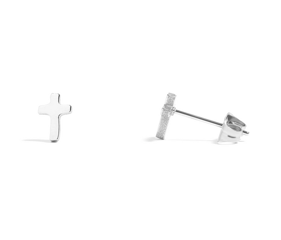 Silver Plain Cross Studs