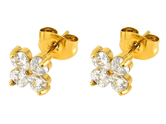 18K Gold Flower Diamond Studs