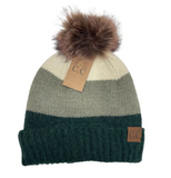 Stocking Hat - CC Dark Green Multi Color Block Pom 4001