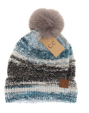 Stocking Hat - CC Gray Combo Space Dye Faux Fur Pom 0041