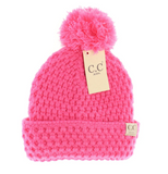 Stocking Hat - CC Kids Candy Pink Bee Stitch Knit Pom 3841