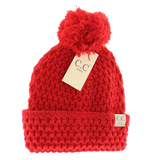 Stocking Hat - CC Kids Red Bee Stitch Knit Pom 3841