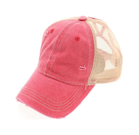 CC Red Washed Mesh Back High Pony Hat