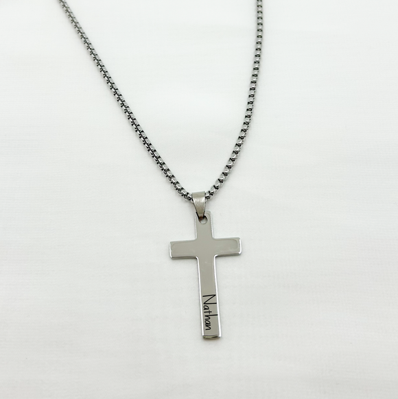 Silver Mens Cross Necklace - You Customize