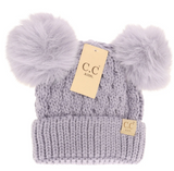 Stocking Hat - CC Kids Lavender Cable Knit Double Pom 2055