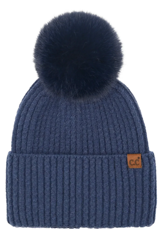 Stocking Hat - CC Navy Cable Cuff Pom 0122