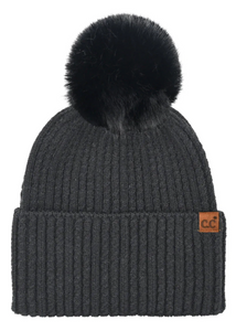 Stocking Hat - CC Black Cable Cuff Pom 0122