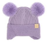 Stocking Hat - CC Kids Lavender Faux Fur Ear Flap Double Pom 0108