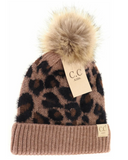 Stocking Hat - CC Kids Mocha Leopard Pom 2061