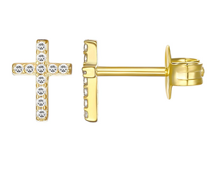 18k Gold Cross Studs