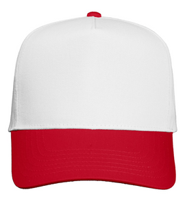 Five Panel Twill Ball Cap - White/Red