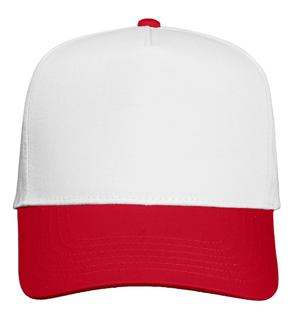 Five Panel Twill Ball Cap - White/Red