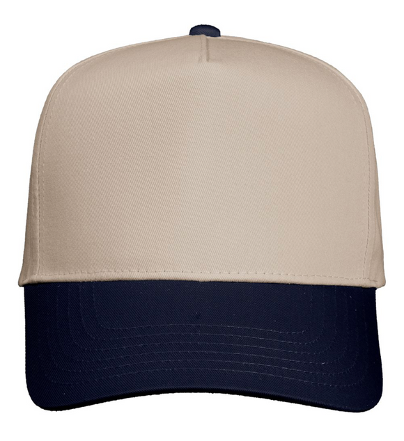 Five Panel Twill Ball Cap - Khaki/Navy