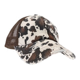 C.C Cow Print Mesh Back Criss Cross High Pony Ball Cap
