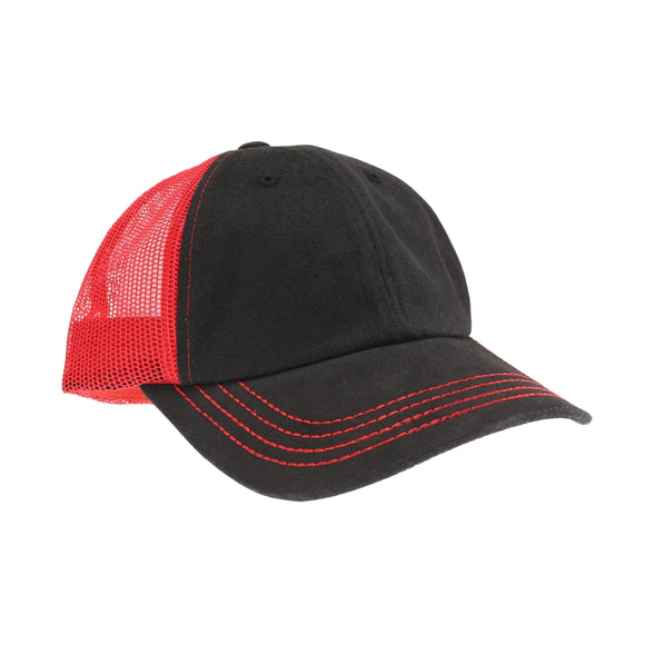 C.C Ball Cap Trucker Color Mesh- Black w/ Red