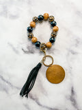 Beaded Wristlet with Charm - Black, Brown, and Leopard