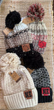 Stocking Hat - CC Kids Lt. Grey Bee Stitch Knit Pom 3841