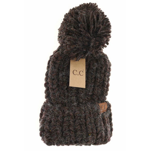 Stocking Hat - CC Dk. Chocolate Chunky Knit Yarn Pom 2085