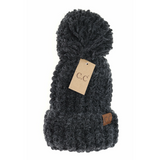 Stocking Hat - CC Black Chunky Knit Yarn Pom 2085