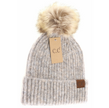 Stocking Hat - CC Dove Multi Soft Ribbed Fur Pom 2074