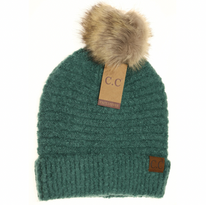Stocking Hat - CC Forest Green Solid Boucher Knit Pom 7006
