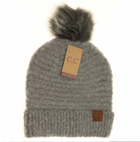 Stocking Hat - CC Lt. Grey Solid Boucher Knit Pom 7006