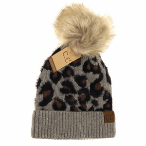 Stocking Hat - CC Lt. Grey Leopard Pom 2061