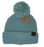Stocking Hat - CC Winter Mint Bee Stitch Knit Pom 3841