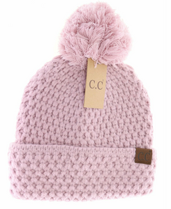 Stocking Hat - CC Lavender Rose Bee Stitch Knit Pom 3841