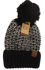 Stocking Hat - CC Black Tweed Knit Pom 3603